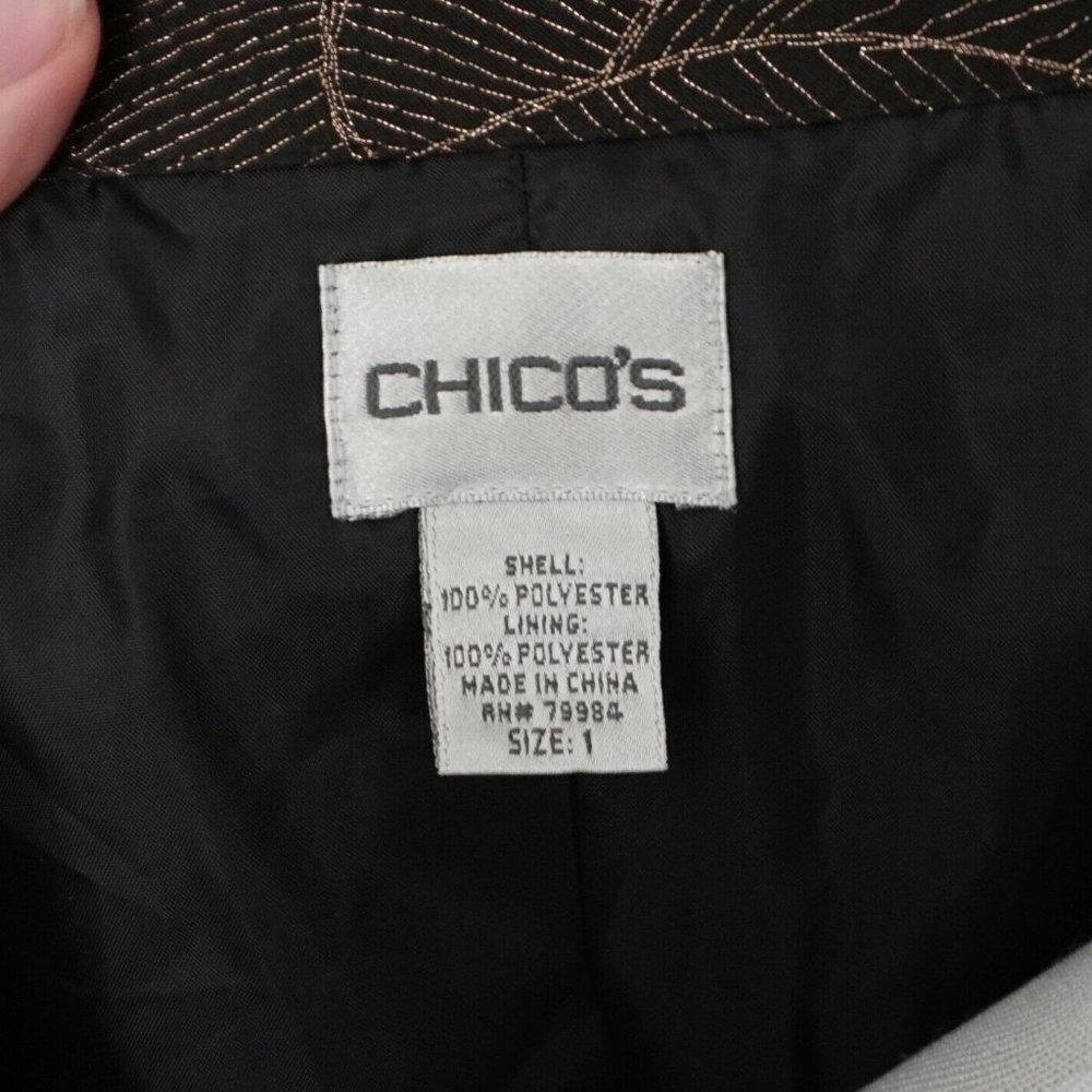 Chicos Brown Bronze Leaf Pattern Open Front Metal… - image 6